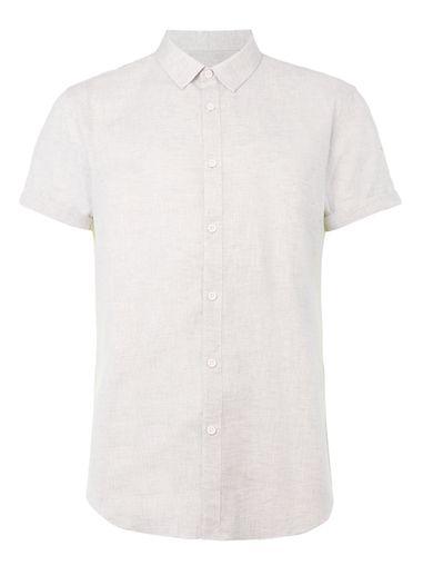Topman Mens Brown Tan Crosshatch Linen Mix Dress Shirt