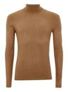 Topman Mens Brown Toffee Muscle Ribbed Roll Neck Sweater