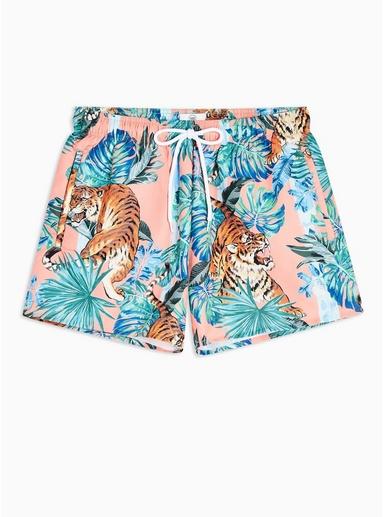 Topman Mens Pink Tiger Print Swim Shorts