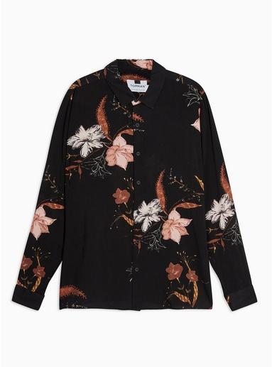 Topman Mens Black Floral Print Slim Shirt