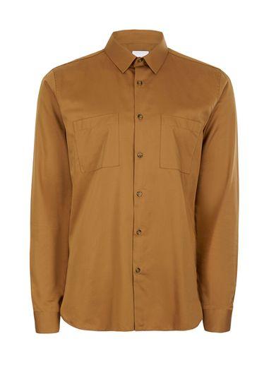 Topman Mens Brown Topman Premium Tan Silk Blend Dress Shirt