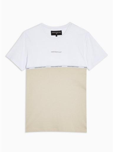 Topman Mens Stone And White Cut And Sew Panel T-shirt