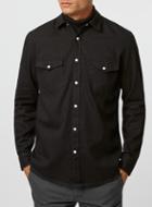 Topman Mens Black Western Twill Long Sleeve Casual Shirt