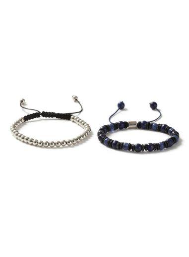 Topman Mens Blue Silver Look And Navy Beaded And Metal Bracelet 2 Pack*