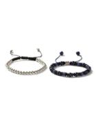 Topman Mens Blue Silver Look And Navy Beaded And Metal Bracelet 2 Pack*