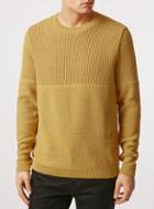 Topman Mens Yellow Mustard Yoke Texture Crew Sweater