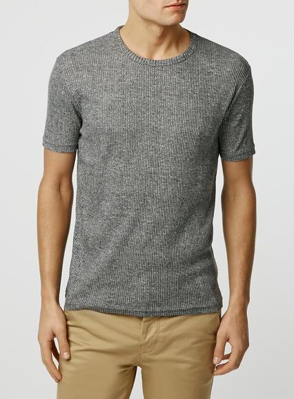 Topman Mens Black And Grey Ribbed T-shirt