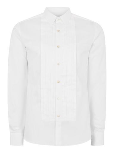 Topman Mens White Pleated Egyptian Cotton Premium Long Sleeve Shirt