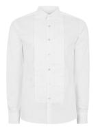 Topman Mens White Pleated Egyptian Cotton Premium Long Sleeve Shirt
