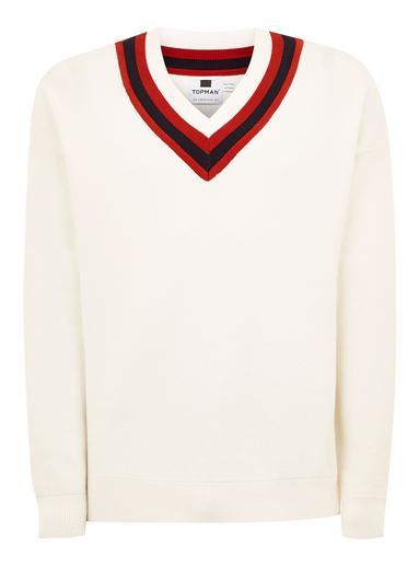 Topman Mens White 'milan' Oversized V Neck Sweater