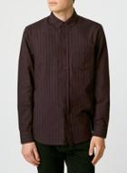 Topman Mens Red Long Sleeve Burgundy/black Vertical Stripe Shirt