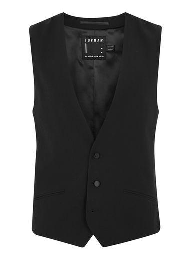 Topman Mens Black Textured Double Breasted Tux Vest