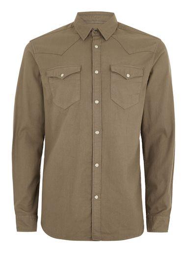 Topman Mens Selected Homme Brown Denim Shirt