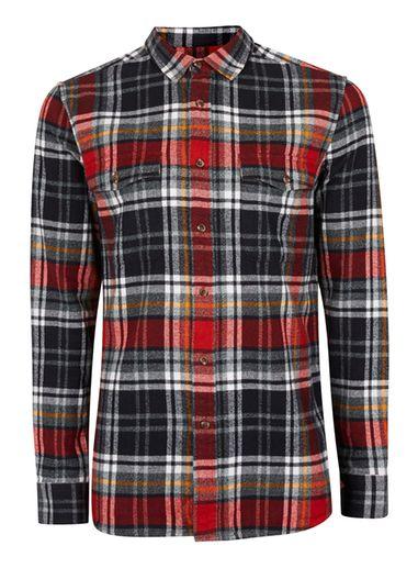 Topman Mens Red And Black Check Casual Shirt
