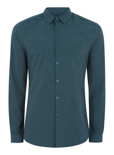 Topman Mens Green Teal Textured Muscle Shirt