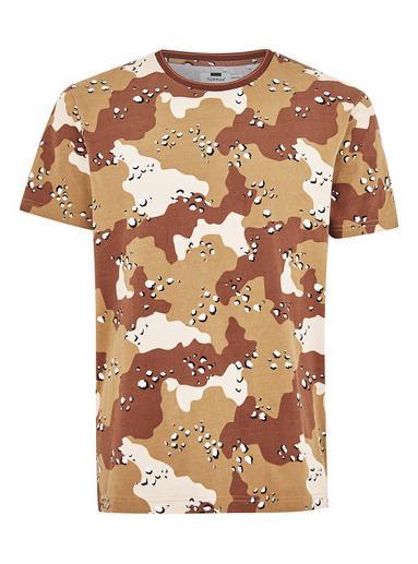 Topman Mens Yellow Sand Camouflage T-shirt