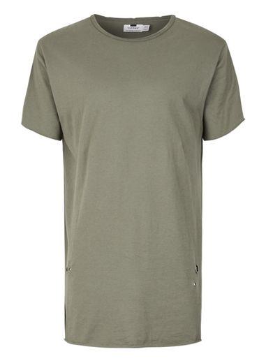 Topman Mens Green Khaki Distressed Longline T-shirt