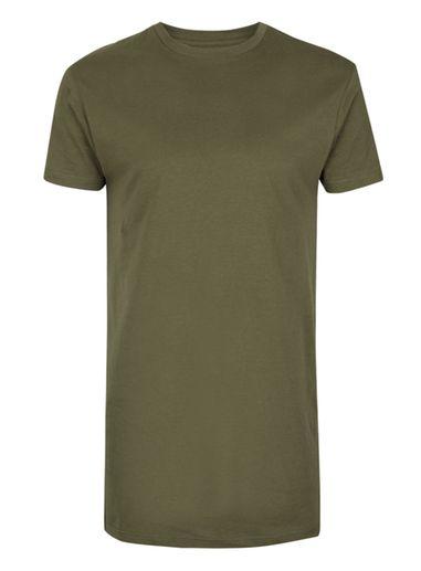 Topman Mens Green Khaki Muscle Fit Longline T-shirt