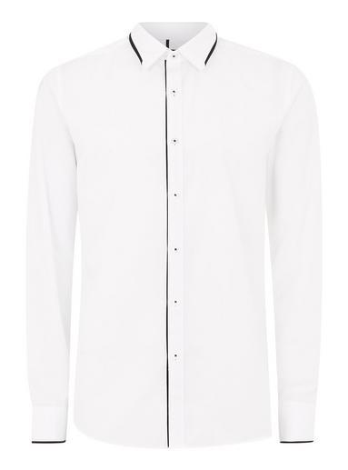 Topman Mens White And Black Trim Collar Long Sleeve Shirt
