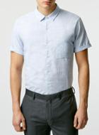 Topman Mens Blue Cross Hatch Texture Short Sleeve Smart Shirt