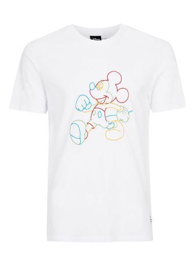 Topman Mens White Mickey Mouse Print Slim Fit T-shirt