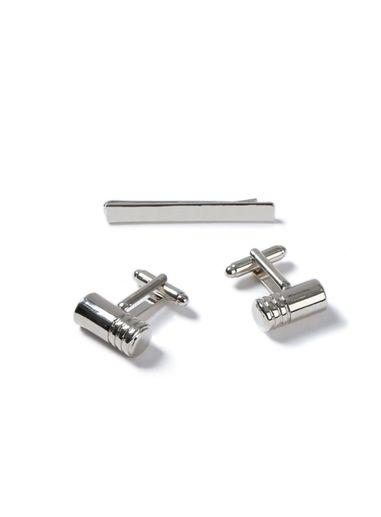 Topman Mens Silver Look Barrel Tie Pin And Cuff Links Set*