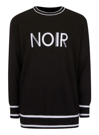 Topman Mens Black Embroidered Noir Drop Shoulder Sweater