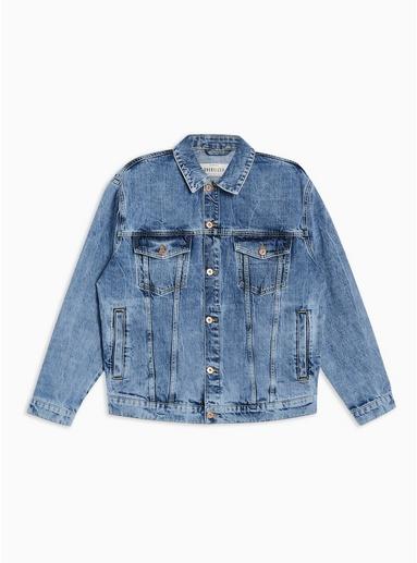 Topman Mens Blue Oversized Mid Wash Denim Jacket