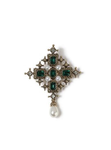 Topman Mens Green Gold Cross Brooch*