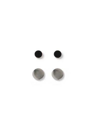 Topman Mens Silver Look And Black Stud Earrings 2 Pack*