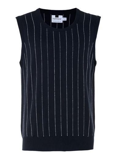 Topman Mens Blue Navy And White Pin Stripe Knitted Tank Top