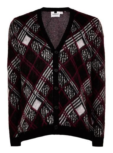 Topman Mens Multi Brush Argyle Cardigan