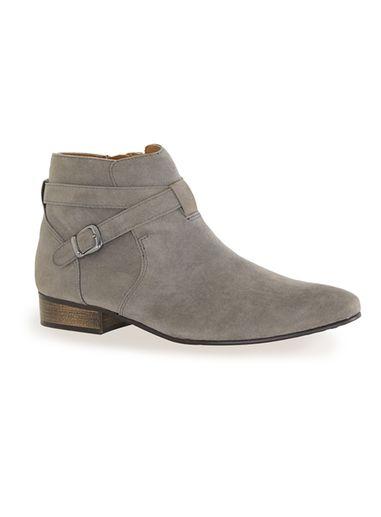 Topman Mens Grey Faux Suede Buckle Boots