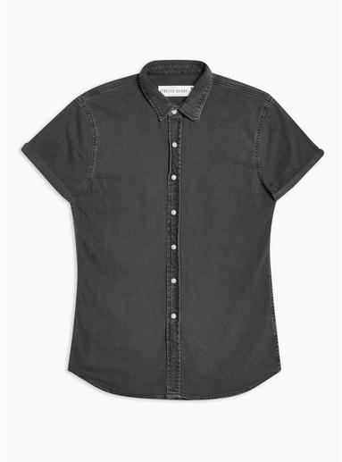 Topman Mens Grey Stretch Skinny Denim Shirt