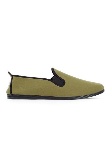 Topman Mens Green Flossy Khaki Canvas Plimsolls