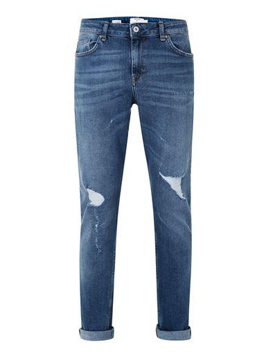 Topman Mens Light Wash Blue Distressed Stretch Skinny Jeans