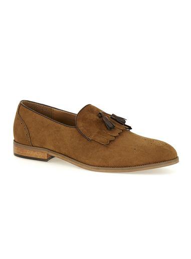 Topman Mens Brown Tan Faux Suede Fringe Loafers