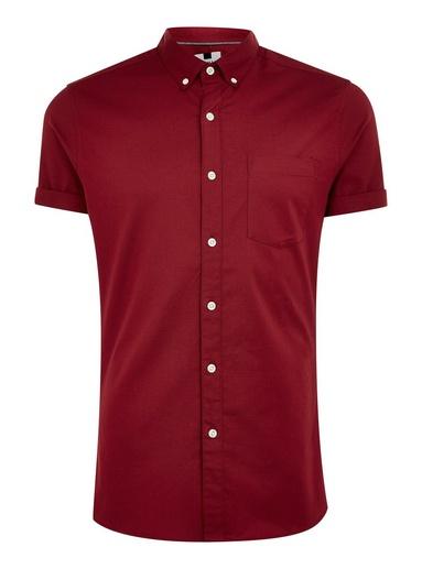Topman Mens Red Burgundy Stretch Short Sleeve Shirt
