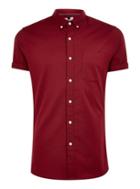 Topman Mens Red Burgundy Stretch Short Sleeve Shirt