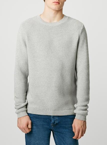 Topman Mens Grey Horizontal Rib Crew Sweater