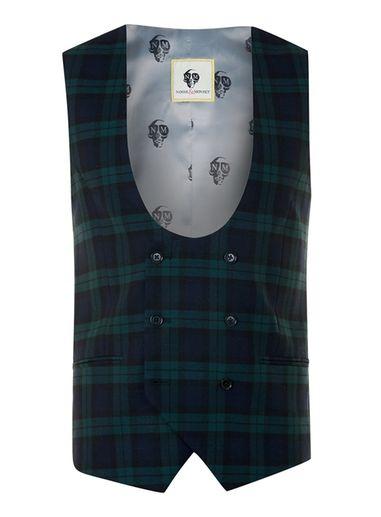 Topman Mens Noose & Monkey Green And Blue Check Vest