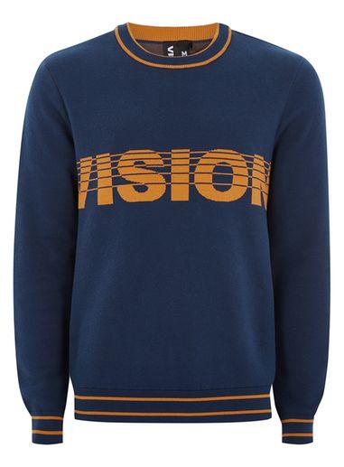 Topman Mens Multi Vision Street Wear Navy Logo Jumper