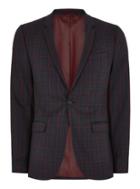 Topman Mens Navy And Red Check Super Skinny Suit Jacket