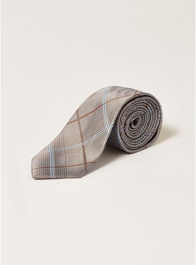 Topman Mens Grey Gray And Mustard Check Tie
