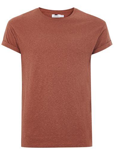 Topman Mens Orange Brown Linen Muscle Fit T-shirt