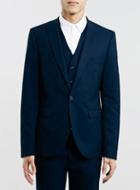 Topman Mens Blue Navy Textured Ultra Skinny Fit Jacket