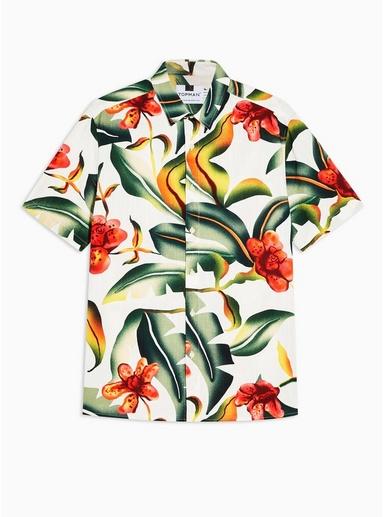 Topman Mens Black Ecru Floral Oversized Shirt