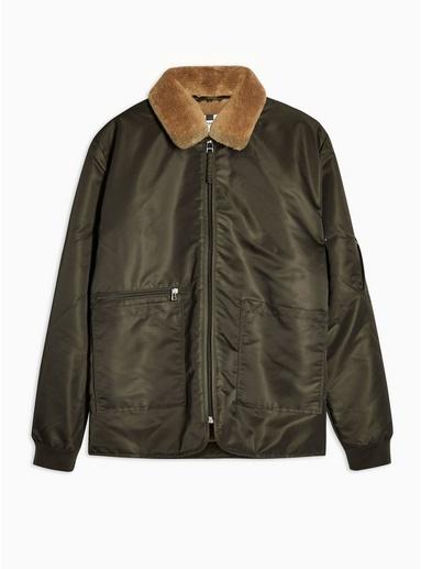 Topman Mens Khaki Borg Collar Jacket