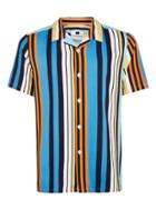 Topman Mens Blue Multi Stripe Short Sleeve Shirt