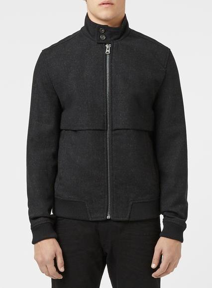 Topman Mens Brown Black Textured Harrington Jacket